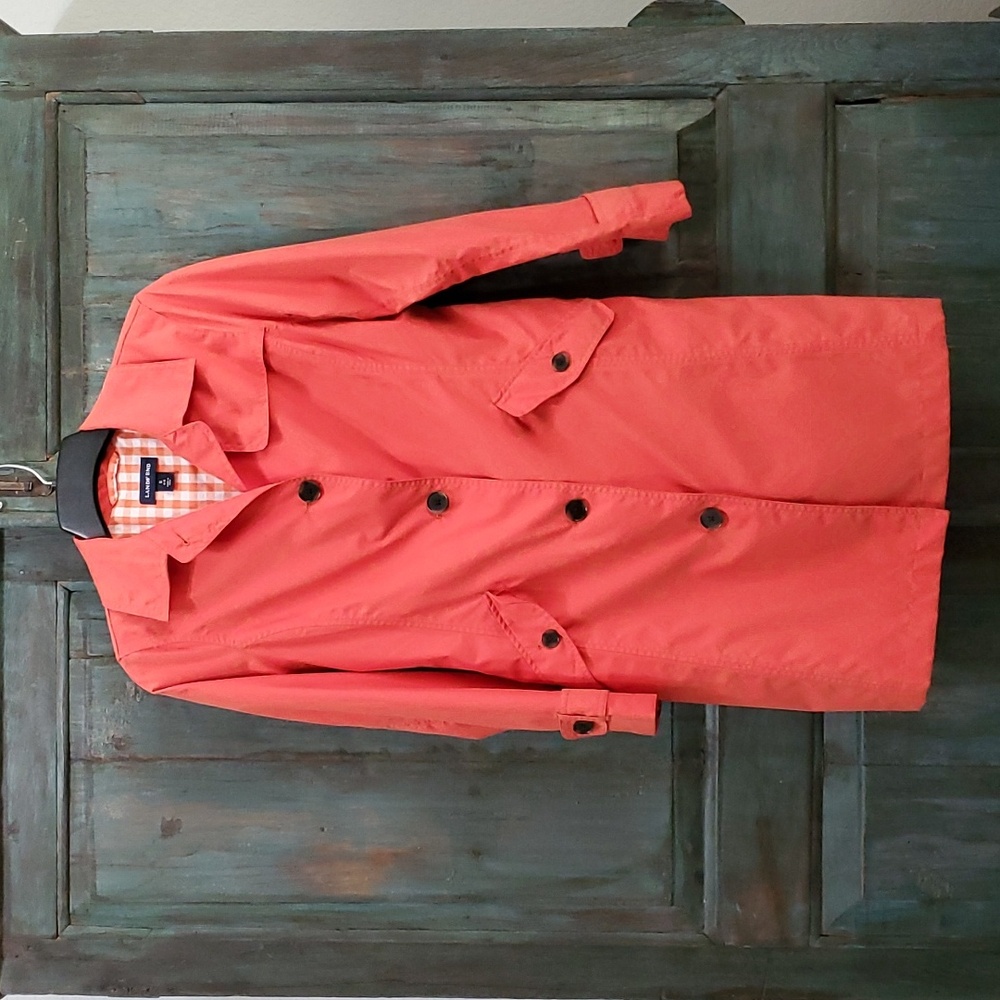 LAND'S END Women's Long Sleeves Buttons Trench Raincoat in Orange, Size Small
